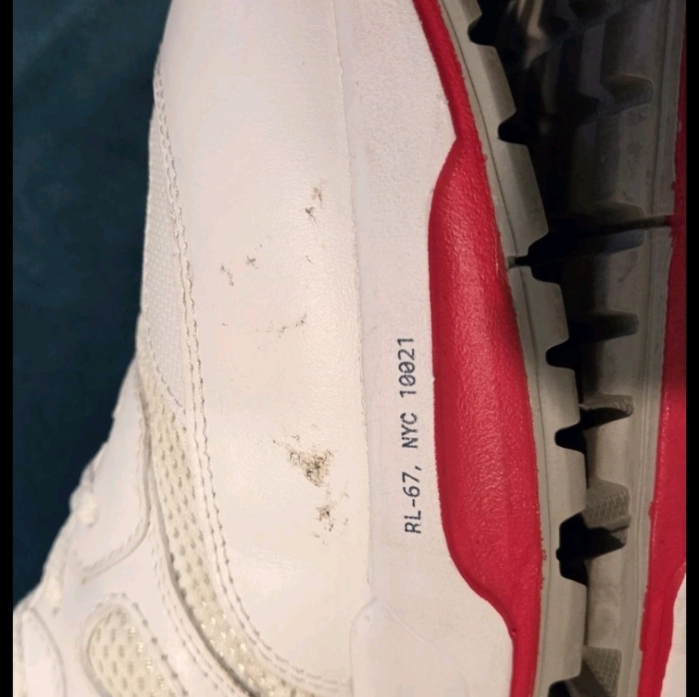 POLO RALPH LAUREN JOGGER LEATHER /MESH SNEAKERS  WHITE/NAVY/RED MENS US SIZE 11 - Picture 7 of 16